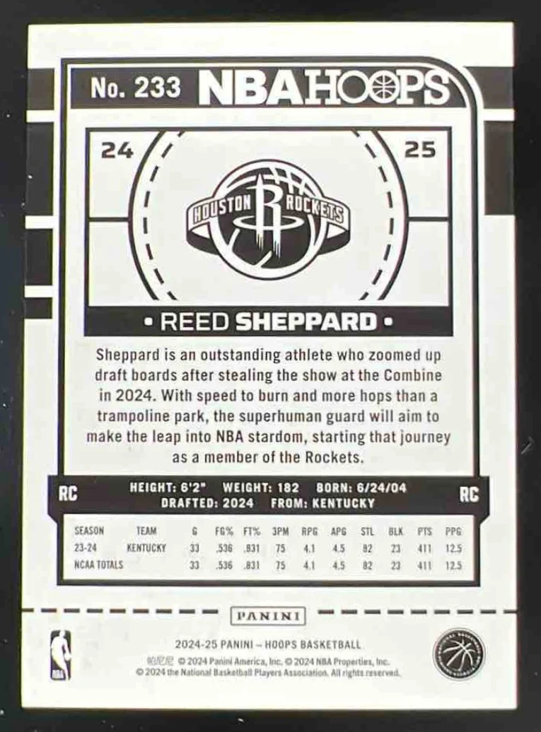 2024-25 Panini Hoops Gold Artist Proof #233 Reed Sheppard RC /10 - Image 2