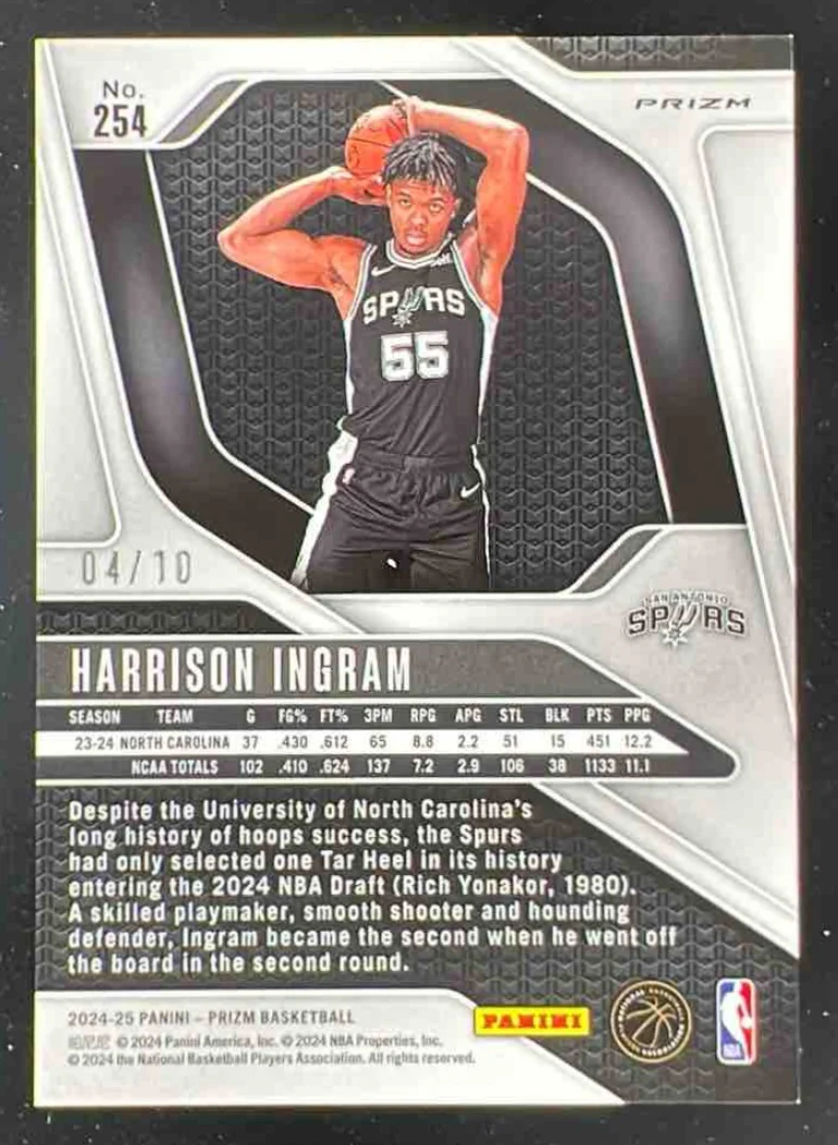 2024-25 Panini Prizm Lazer Gold Prizm #254 Harrison Ingram RC /10 - Image 2