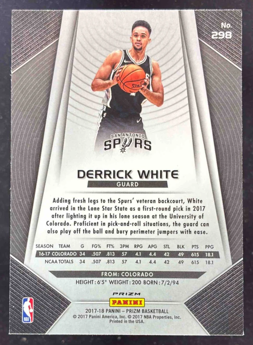 2017-18 Panini Prizm Prizms Hyper #298 Derrick White RC - Image 2