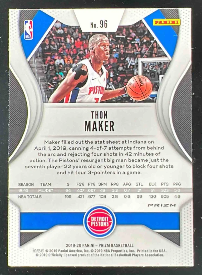 2019-20 Panini Prizm Prizms Choice Tiger Stripe #96 Thon Maker - Image 2