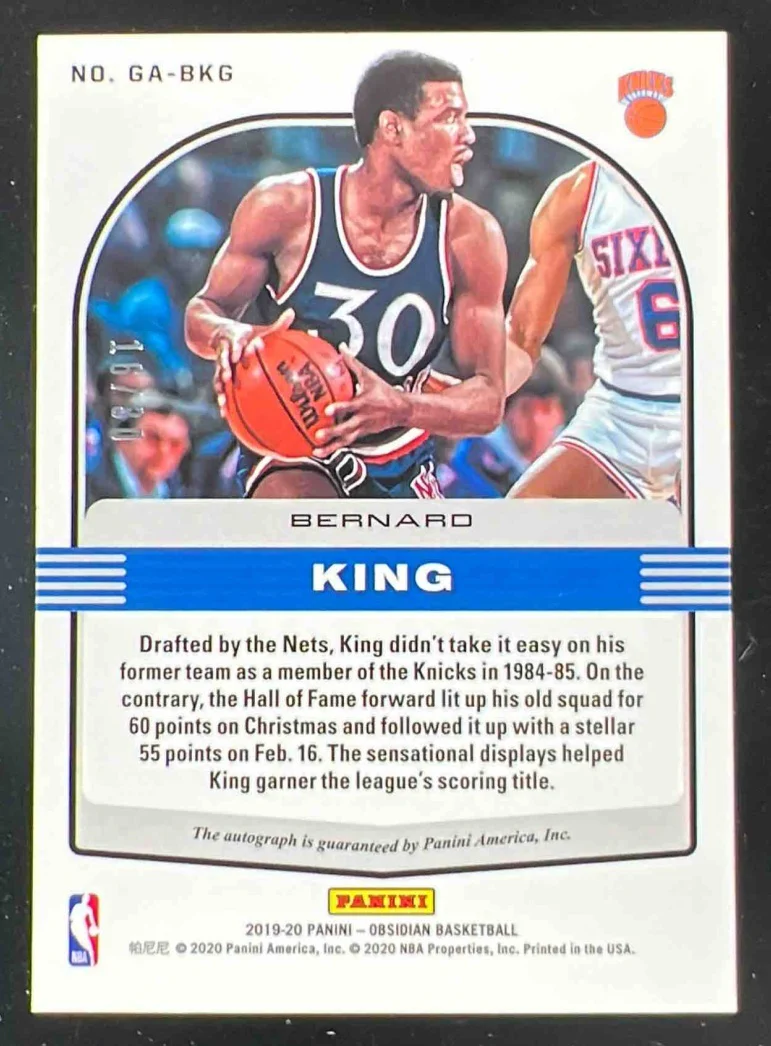 2019 Obsidian Galaxy Autographs Electric Etch Orange #BKG Bernard King Auto /30 - Image 2