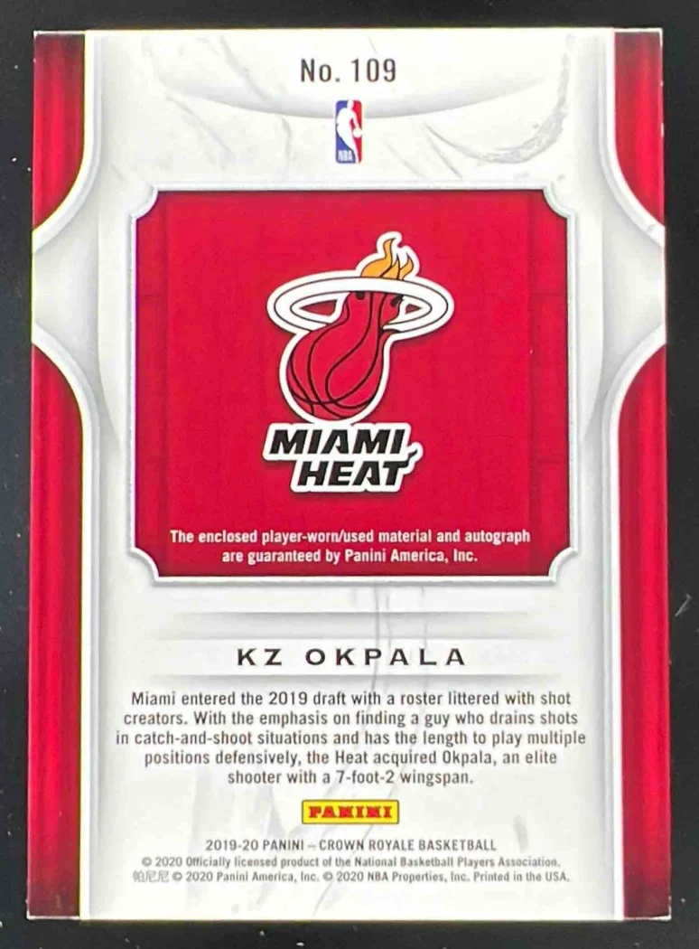 2019 Crown Royale Rookie Silhouettes Premium Edition #109 KZ Okpala RC Auto /11 - Image 2