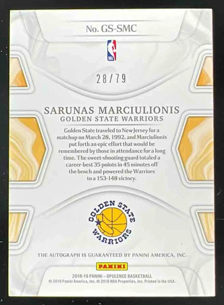 2018-19 Panini Opulence Gilded Sigs #GS-SMC Sarunas Marciulionis Auto /79 - Image 2