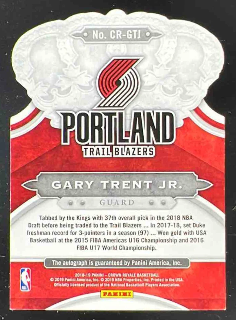 2018-19 Crown Royale Autograph Rookies Purple #CR-GTJ Gary Trent Jr. RC Auto /25 - Image 2