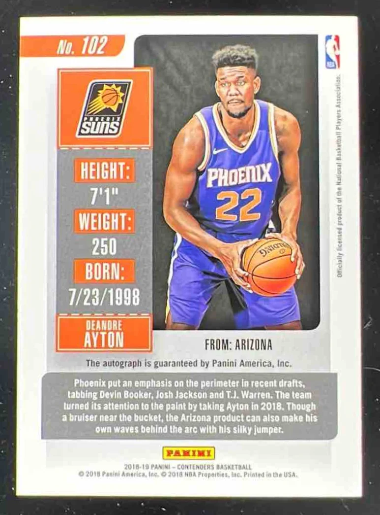 2018-19 Panini Contenders #102a Deandre Ayton Autograph RC Auto - Image 2