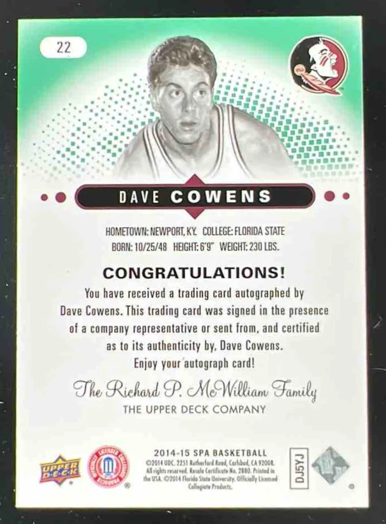 2014-15 SP Authentic Autographs Green #22 Dave Cowens Auto /75 - Image 2