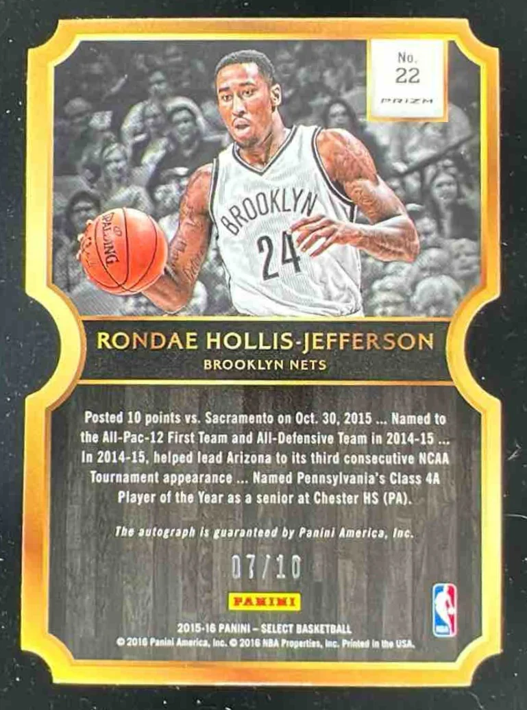 2015-16 Select Die Cut Rookie Wave Prizms Rondae Hollis-Jefferson RC Auto /10 - Image 2