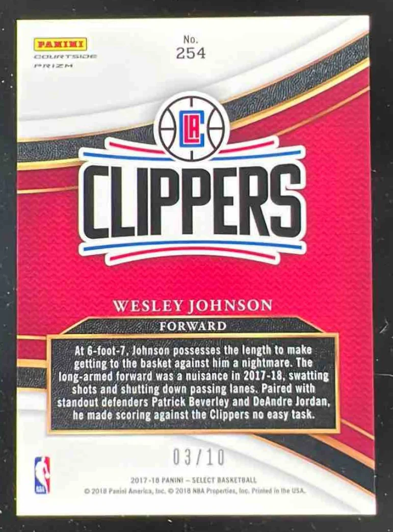 2017-18 Panini Select Gold Prizms #254 Wesley Johnson Courtside /10 - Image 2