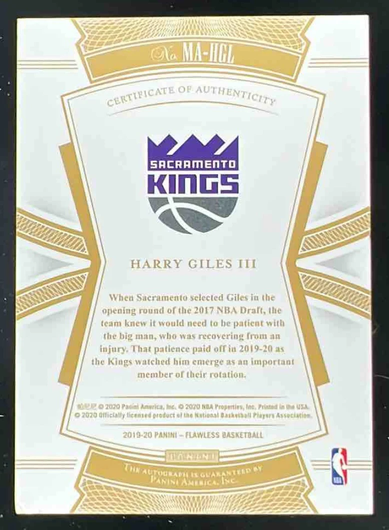 2019-20 Flawless Momentous Autographs Gold #MA-HGL Harry Giles III Auto /10 - Image 2