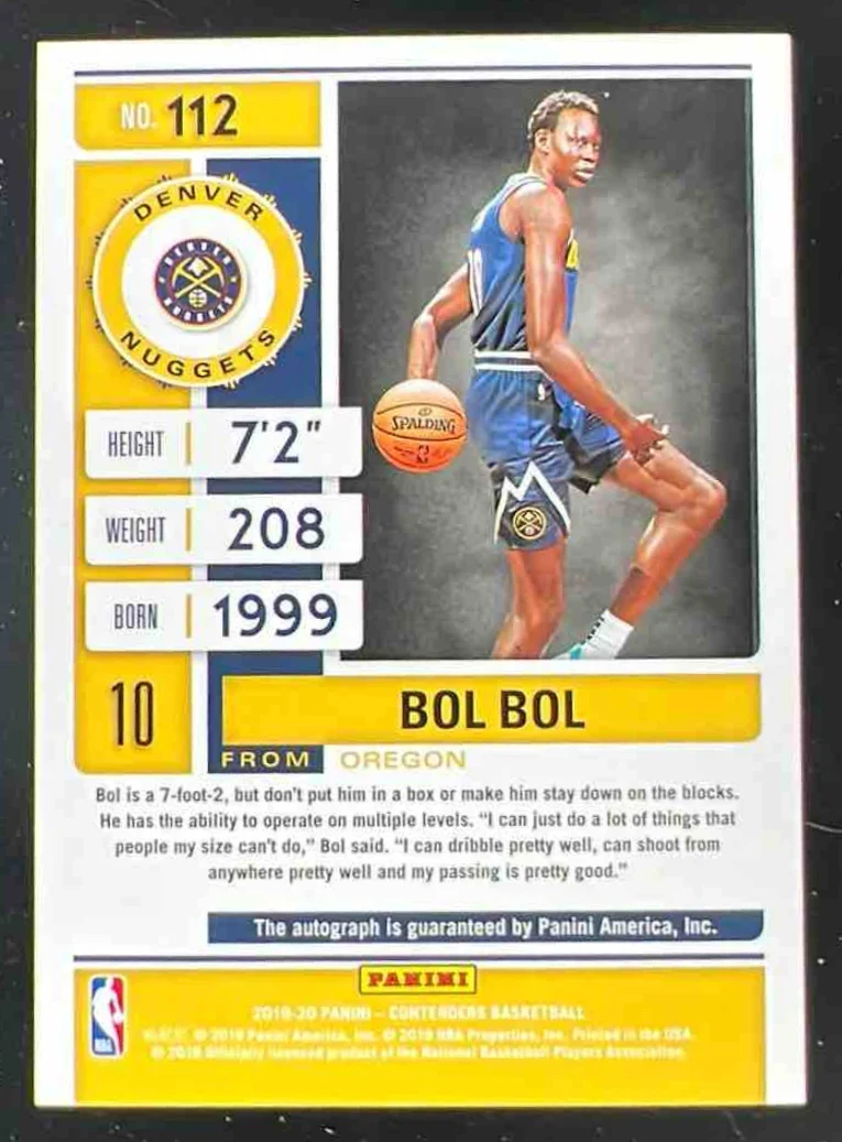 2019-20 Panini Contenders Playoff Ticket #112 Bol Bol RC Auto /99 - Image 2