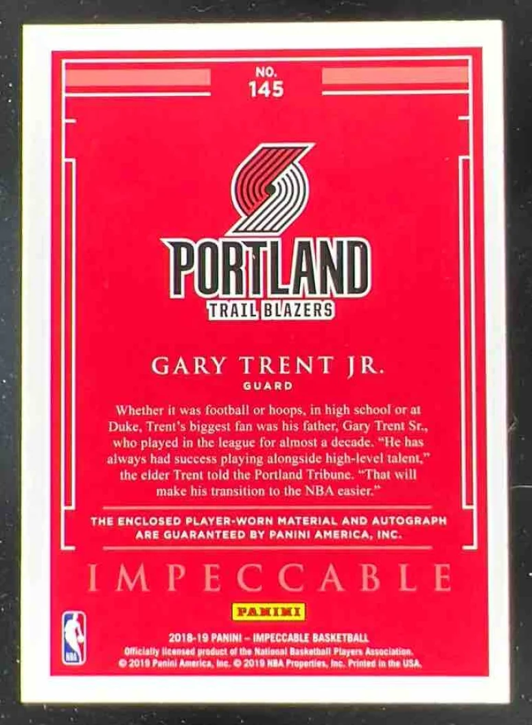 2018-19 Panini Impeccable #145 Gary Trent Jr. RC Auto /99 - Image 2