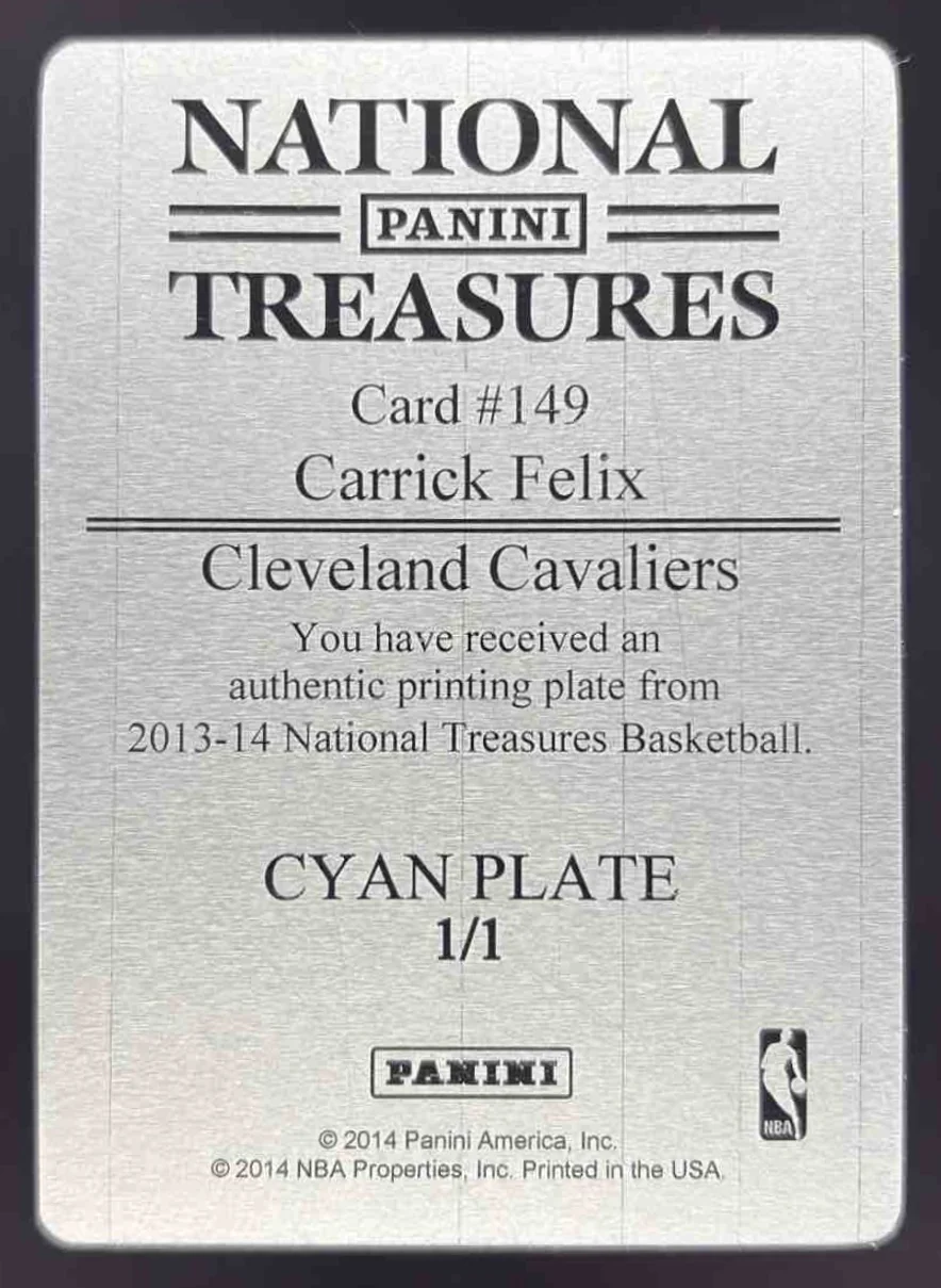 2013-14 Panini National Treasures Printing Print Cyan #149 Carrick Felix RC 1/1 - Image 2