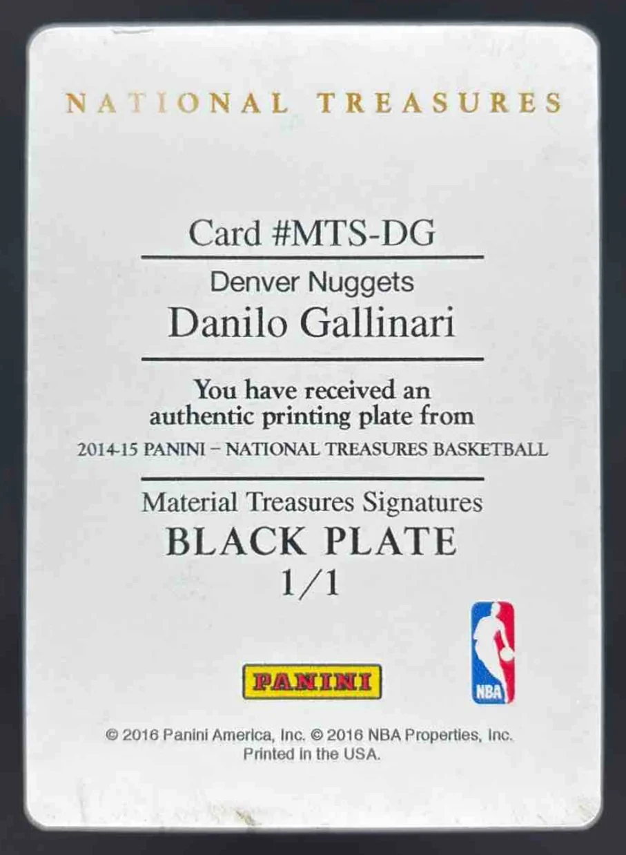 2014-15 National Treasures Printing Plate Black #MTS-DG Danilo Gallinari 1/1 - Image 2