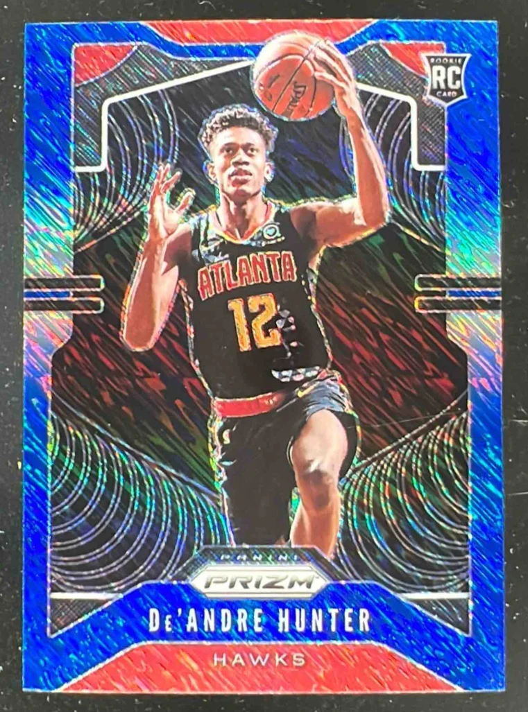 2019-20 Panini Prizm Prizms Premium Blue Shimmer #251 De Andre Hunter RC