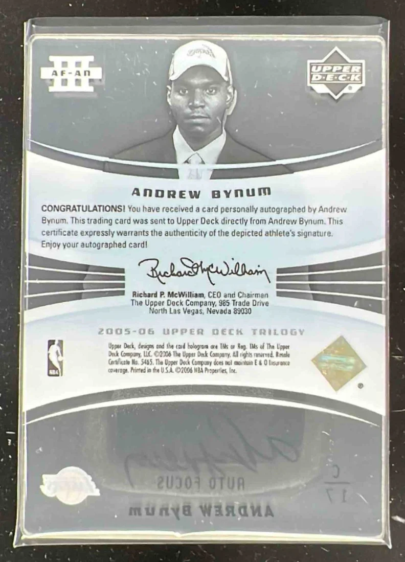 2005-06 Upper Deck Trilogy Auto Focus #AF-AN Andrew Bynum RC Auto - Image 2