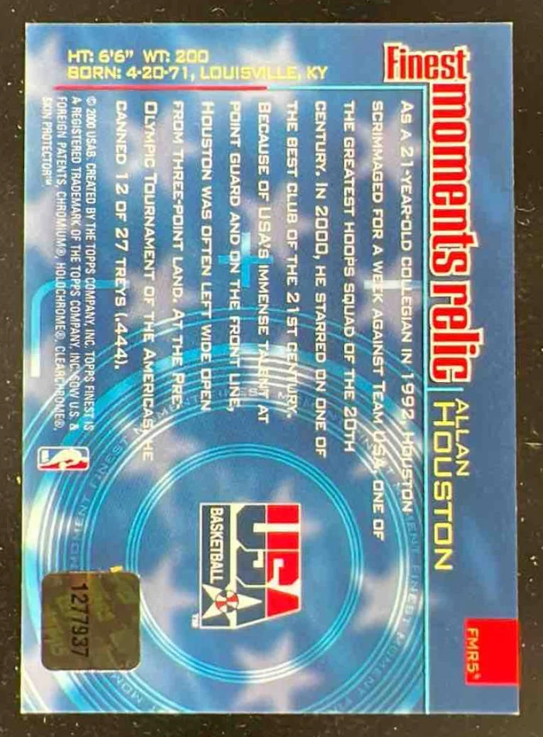 2000-01 Topps Finest Moments Relics #FMR5 Allan Houston MEM - Image 2