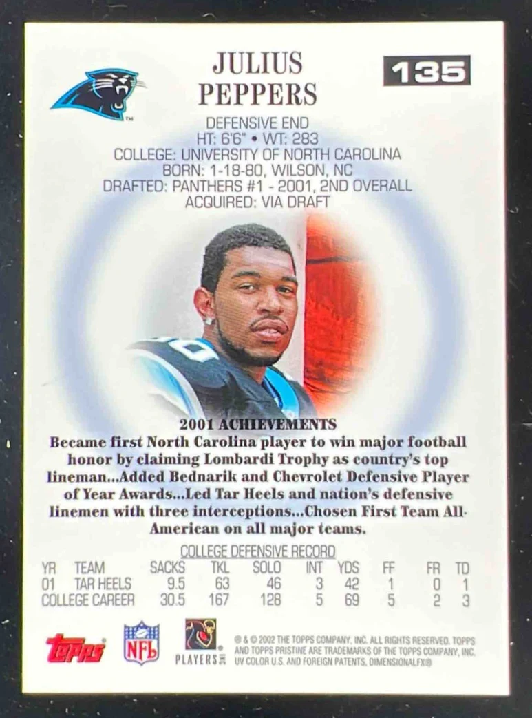 2002 Topps Pristine #135 Julius Peppers RC - Image 2