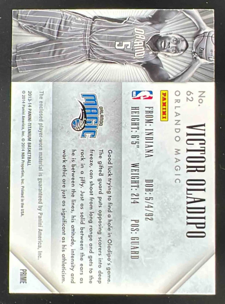 2013-14 Panini Titanium Rookie Jerseys Prime #62 Victor Oladipo RC /10 - Image 2
