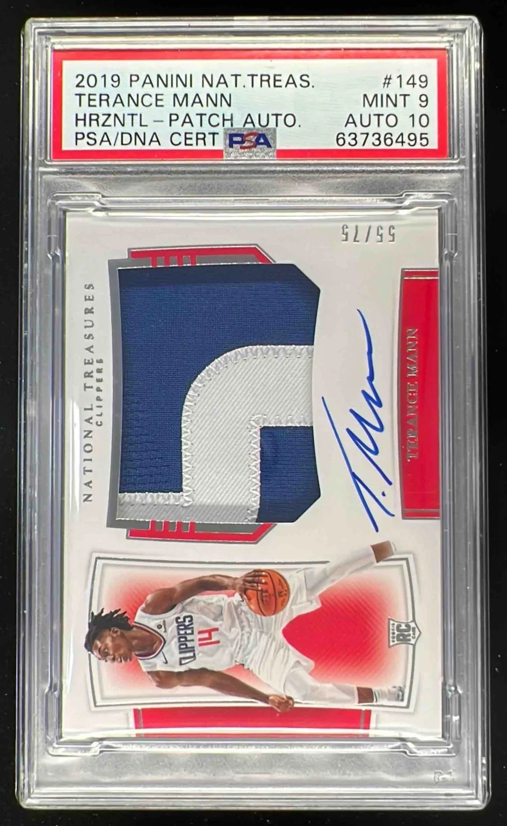 2019 National Treasures Rookie Patch Horizontal Terance Mann RC Auto /75 PSA 9
