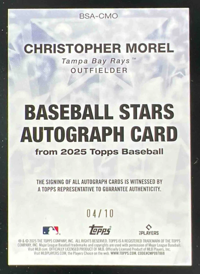 2025 Topps Baseball Stars Autographs Black #BSA-CMO Christopher Morel Auto /10 - Image 2