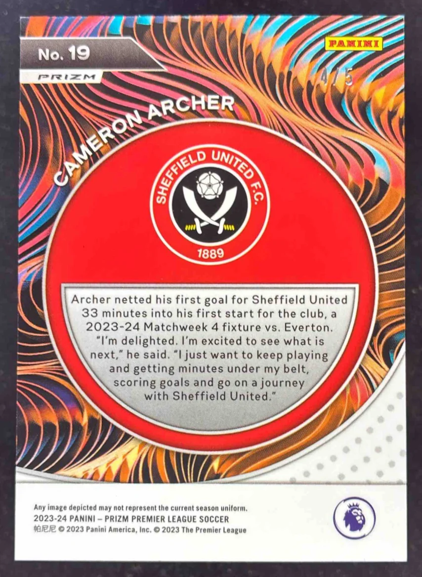 2023 Panini Prizm Premier League Fractal Green #19 Cameron Archer /5 - Image 2