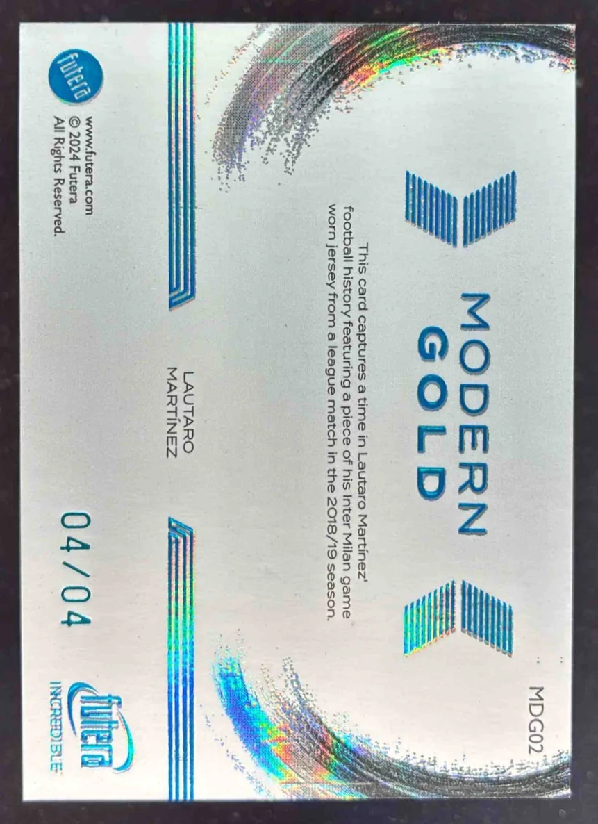 2024 Futera Incredible Modern Gold Jersey #MDG02 Lautaro Martinez /4 - Image 2