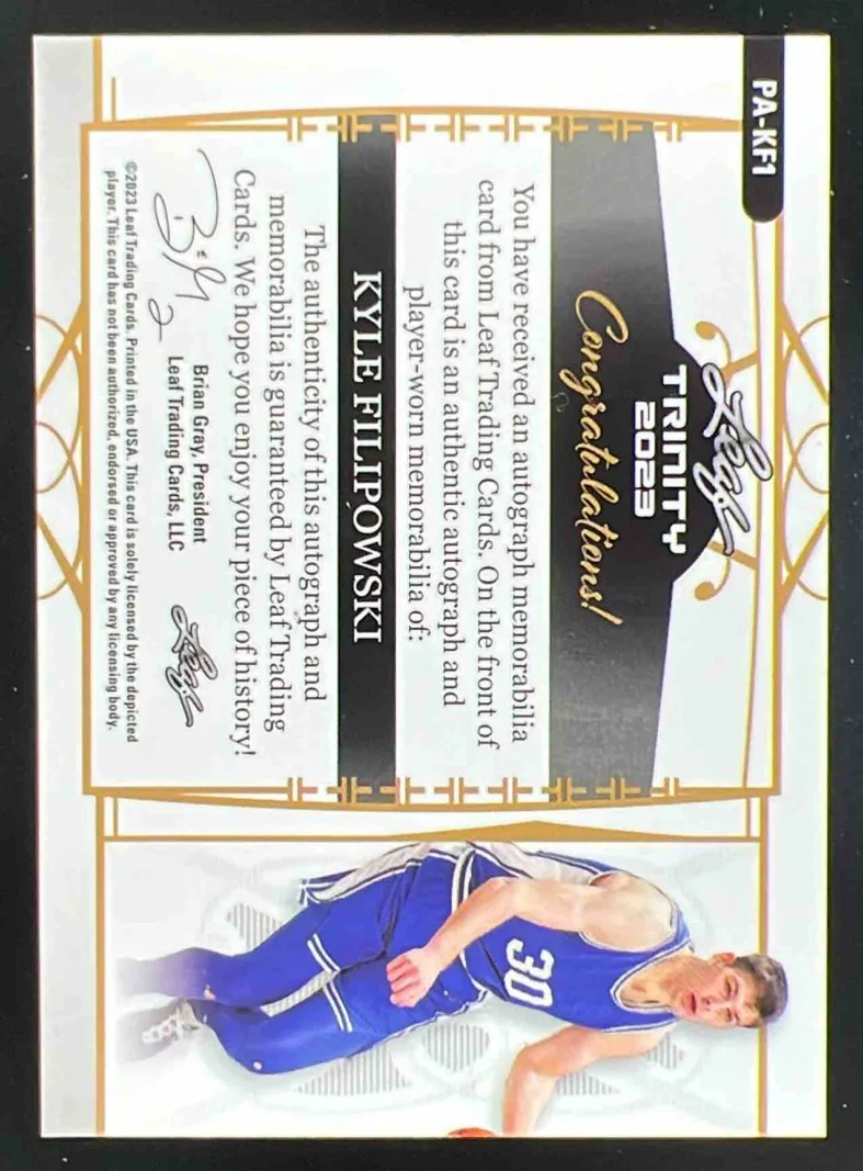 2022-23 Leaf Trinity Patch Autographs Silver #PA-KF1 Kyle Filipowski Auto /99 - Image 2