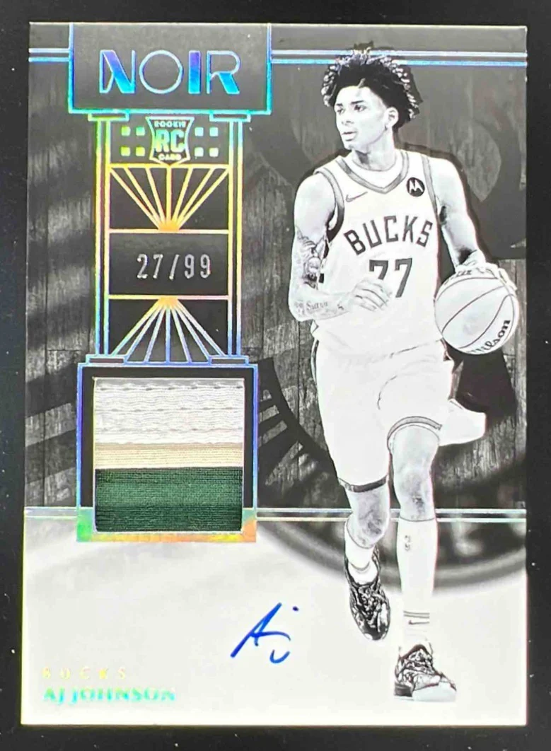 2024 Panini Noir Rookie Patch Autograph Black and White #302 AJ Johnson Auto /99