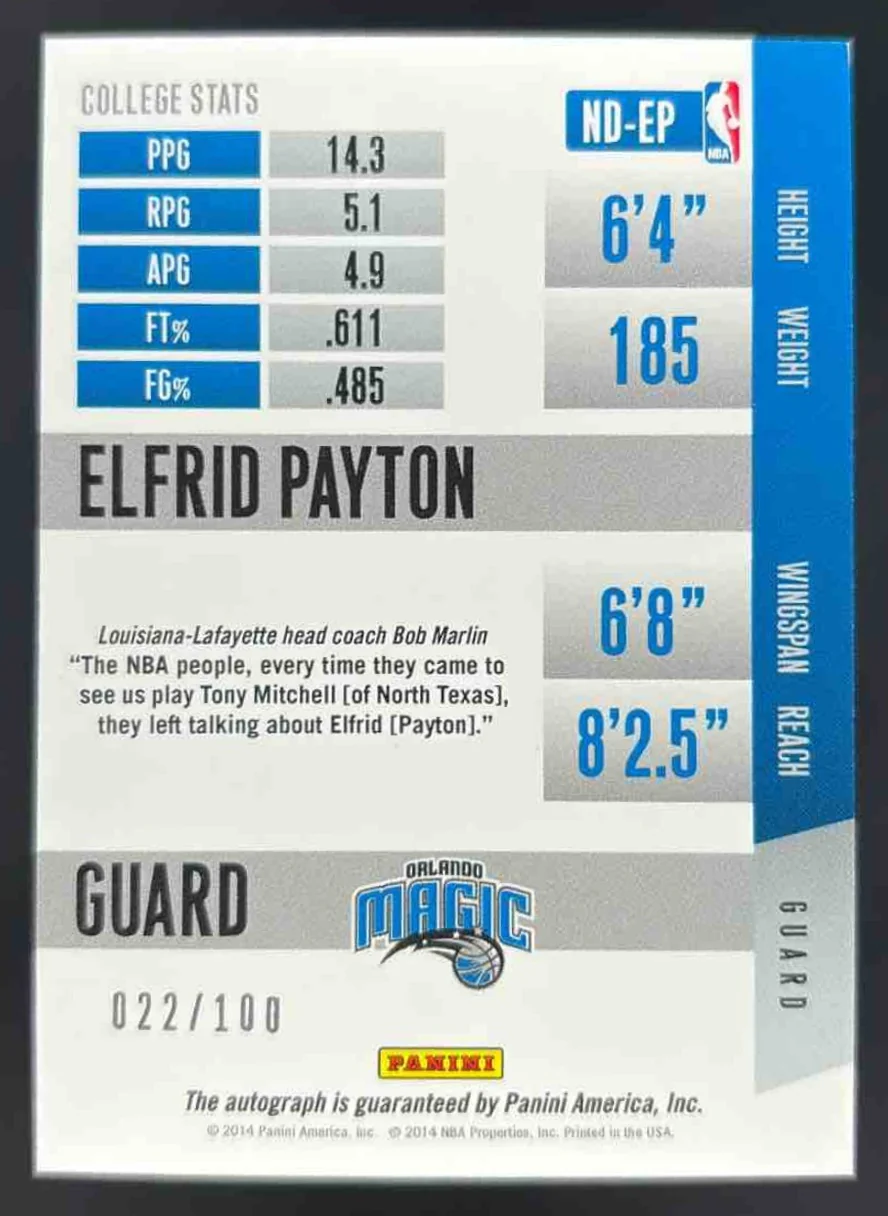 2014-15 Panini Paramount Next Day Autographs #ND-EP Elfrid Payton RC Auto /100 - Image 2