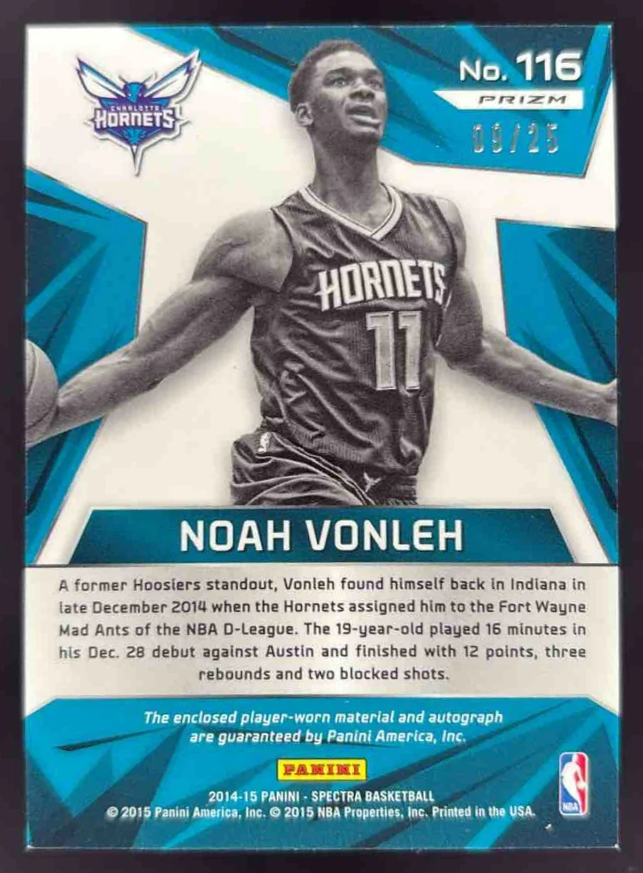 2014 Spectra Rookie Jersey Prizms Orange #116 Noah Vonleh RC Auto /25 - Image 2