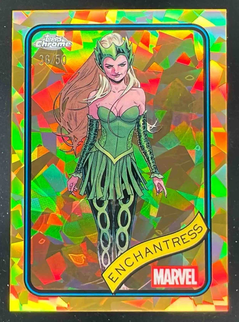 2025 Topps Chrome Marvel Sapphire Gold Sapphire Refractor #43 Enchantress /50