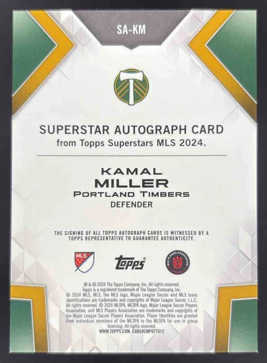 2024 Topps MLS Superstars Superstar Autographs #SAKM Kamal Miller Autograph Auto - Image 2