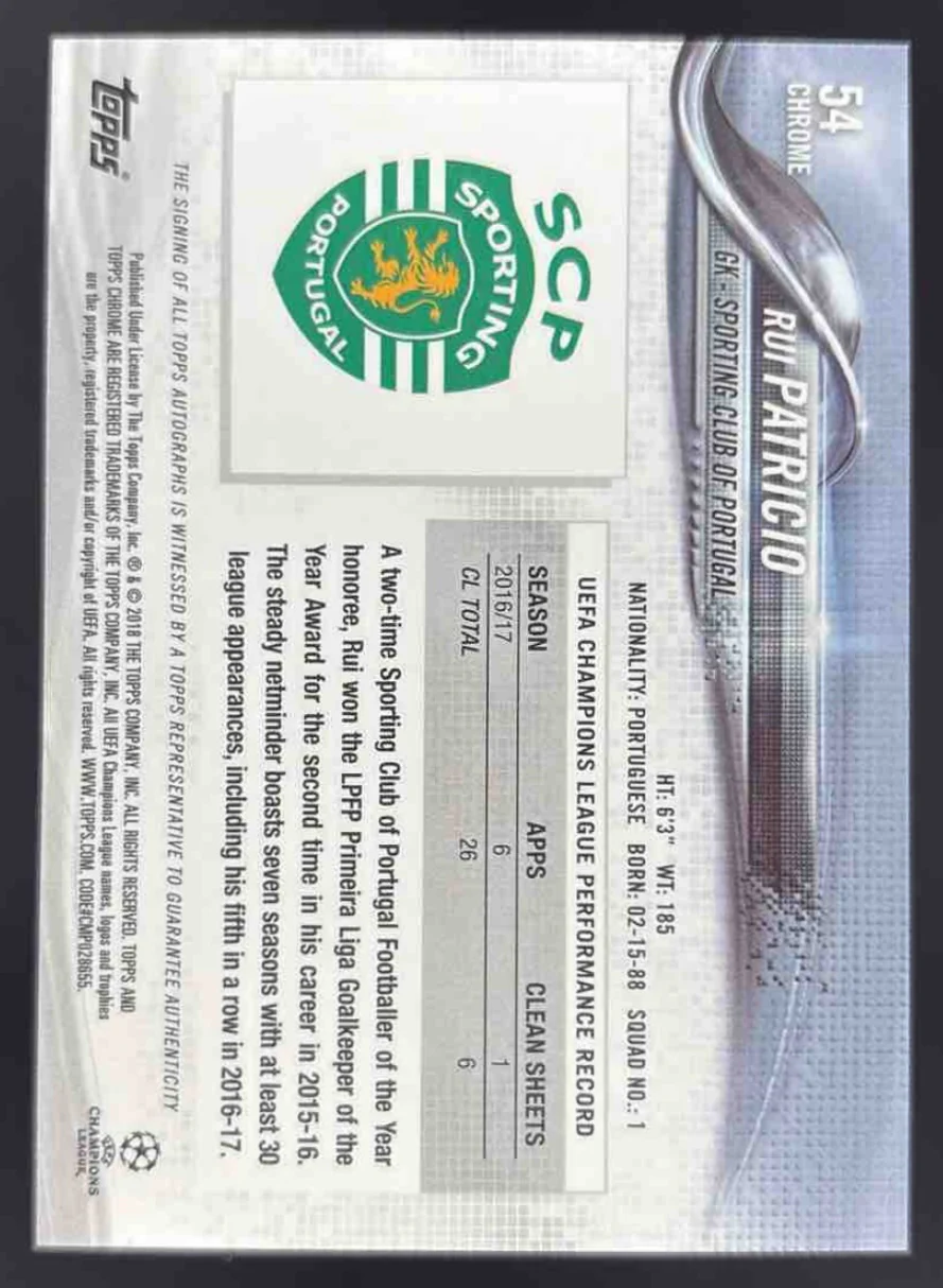 2017 Topps Chrome UEFA Champions League Autographs #54 Rui Patricio Auto - Image 2