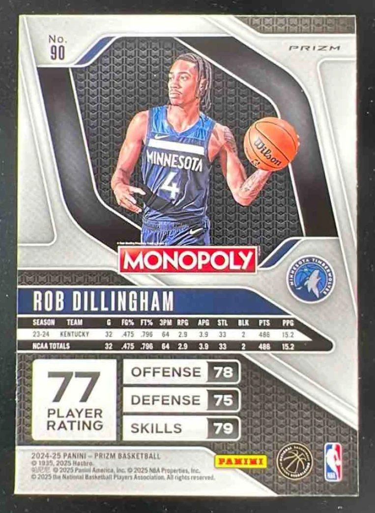2024-25 Panini Prizm Monopoly Red Question Mark #90 Rob Dillingham RC - Image 2