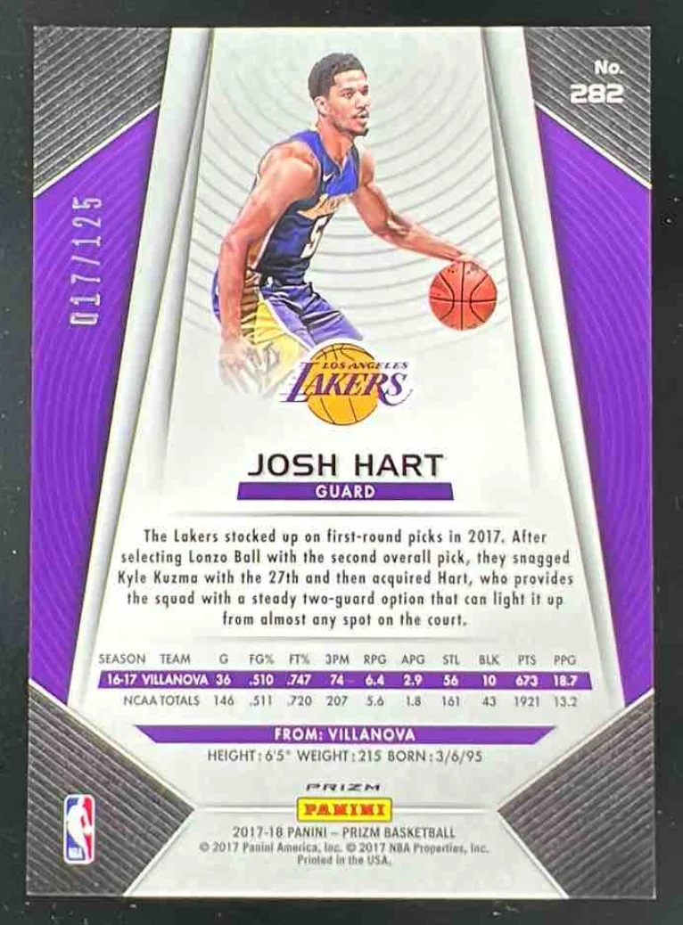 2017-18 Panini Prizm Prizms Fast Break Red #282 Josh Hart RC /125 - Image 2