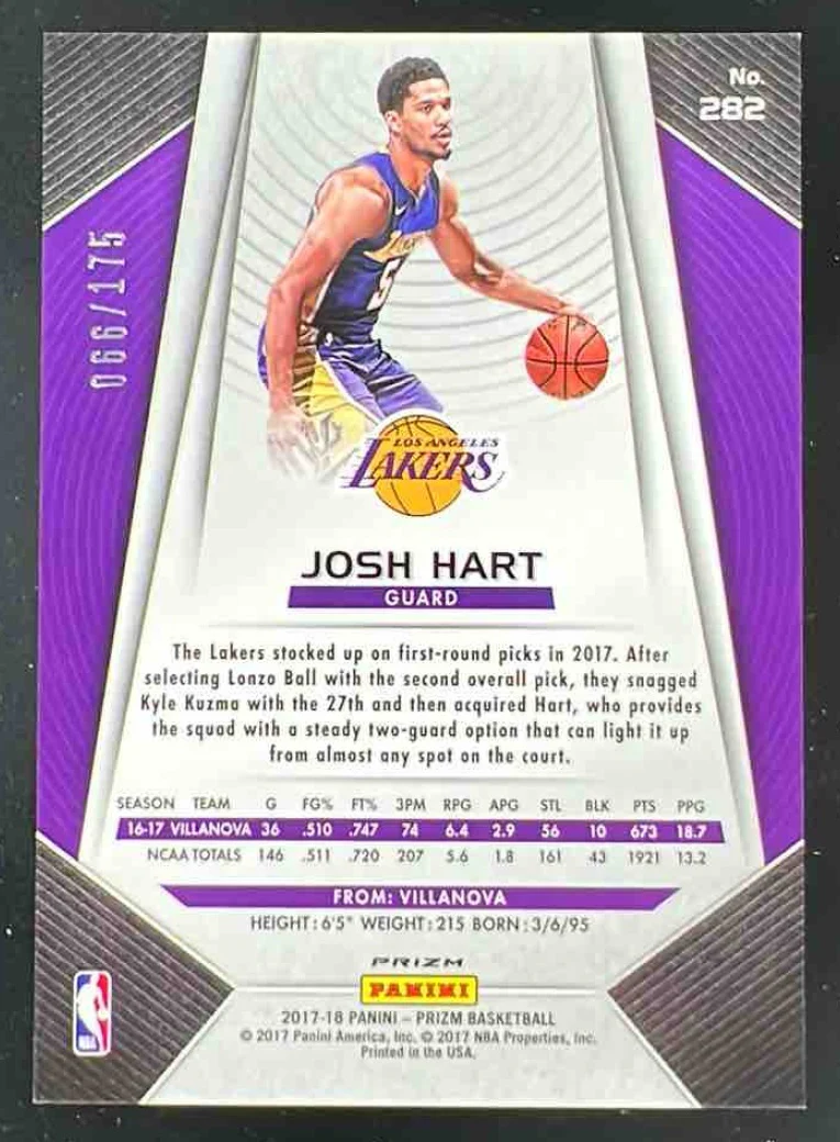 2017-18 Panini Prizm Prizms Fast Break Blue #282 Josh Hart RC /175 - Image 2