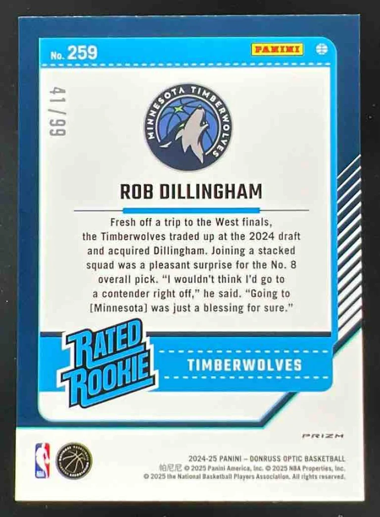 2024 Donruss Optic Rated Rookie Fast Break Purple #259 Rob Dillingham RC /99 - Image 2