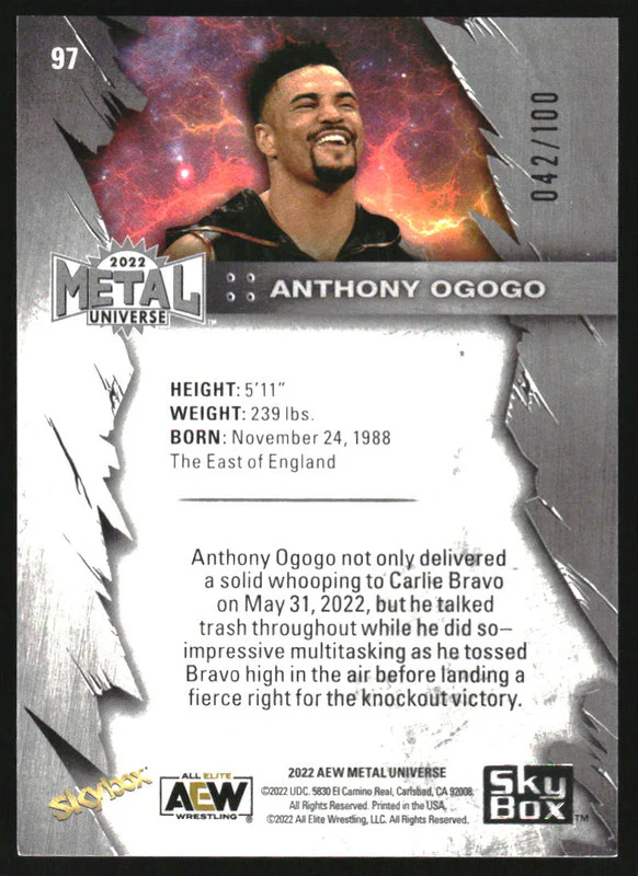 2022 SkyBox Metal Universe AEW Precious Metal Gems Red #97 Anthony Ogogo /100 - Image 2
