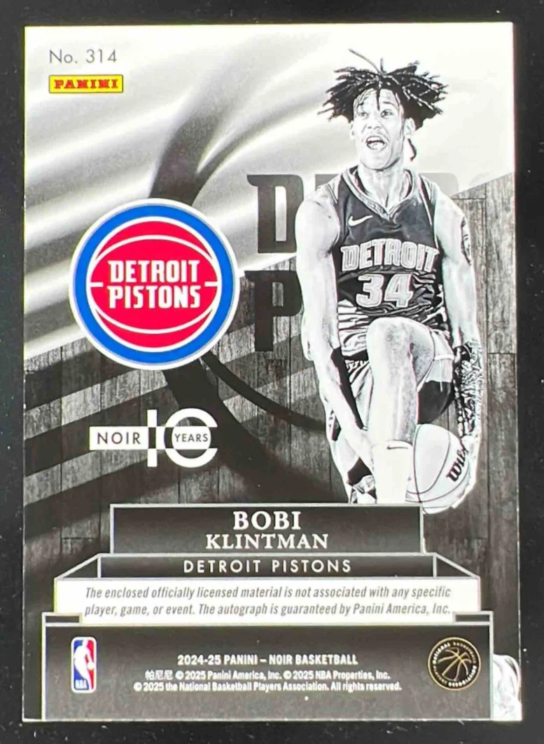 2024 Panini Noir Rookie Patch Black and White Holo Green Bobi Klintman Auto /49 - Image 2