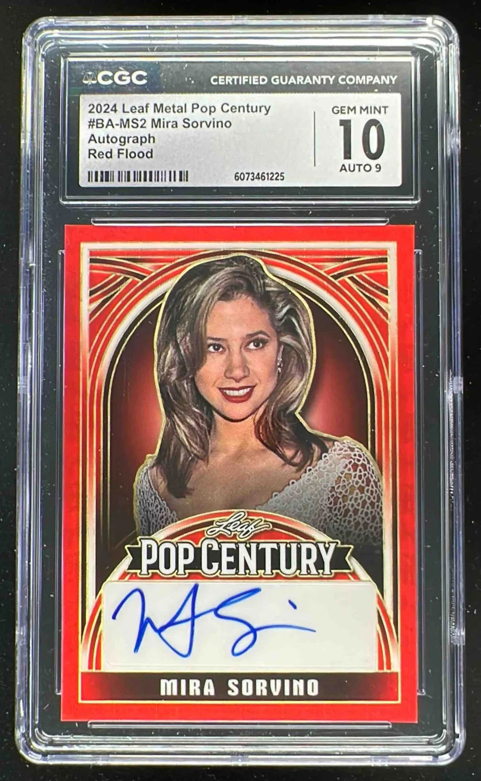 2024 Leaf Metal Pop Century Auto Red Flood #BA-MS2 Mira Sorvino 1/1 CGC 10