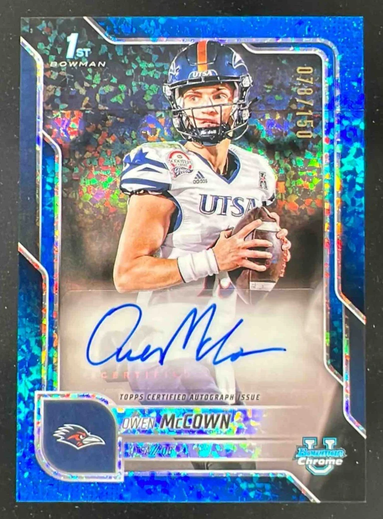 2025 Bowman Chrome University Blue Mini-Diamond #BCA-OM Owen McCown Auto /150