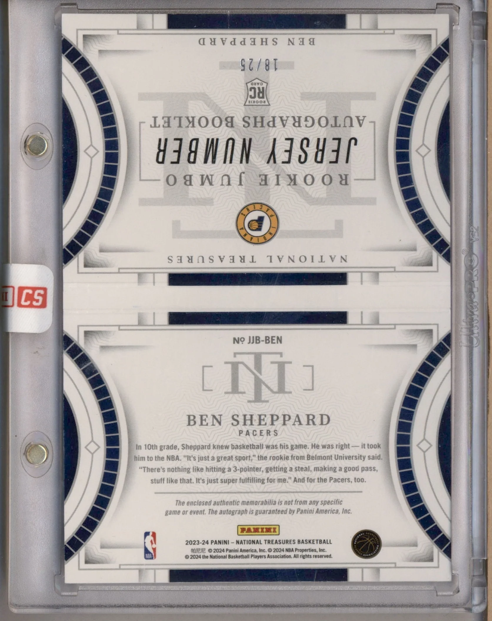 2023 National Treasures Rookie Jumbo Jersey Number Booklet Ben Sheppard Auto /25 - Image 2