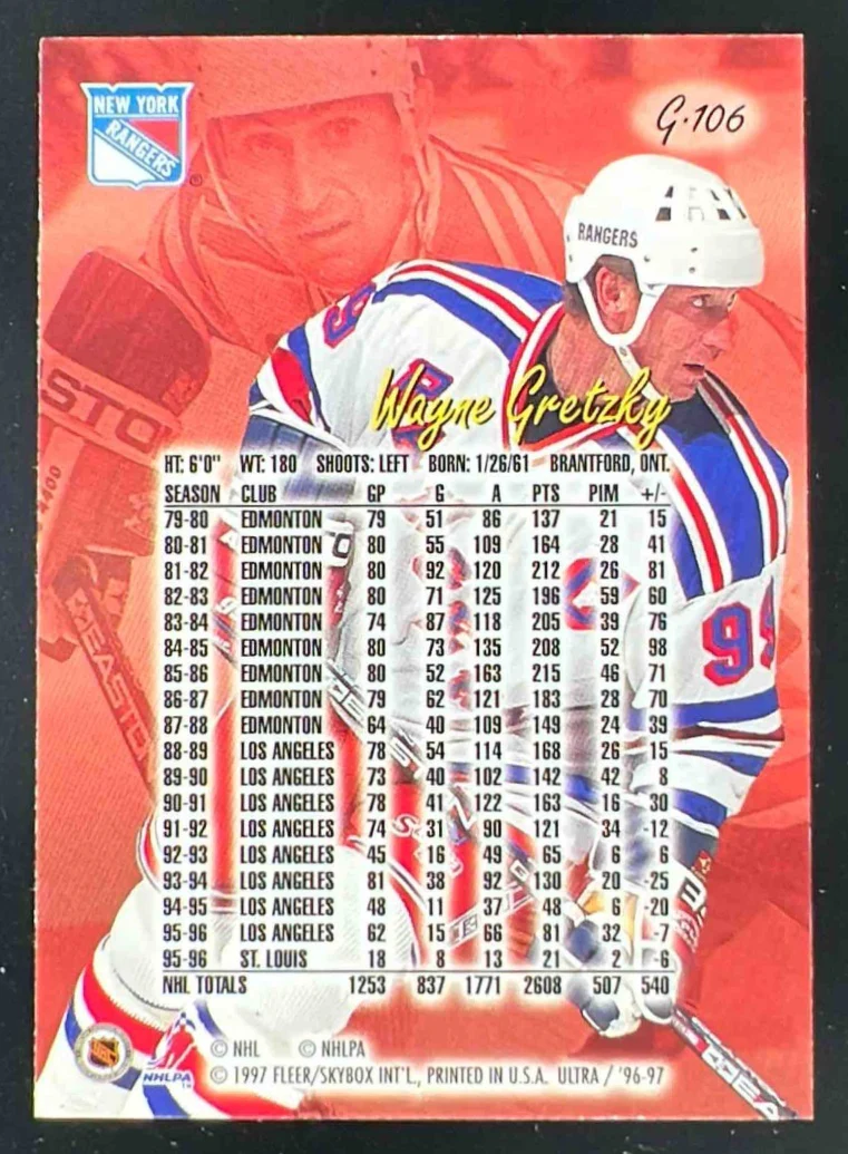 1996-97 Fleer Ultra Gold Medallion #G-106 Wayne Gretzky - Image 2