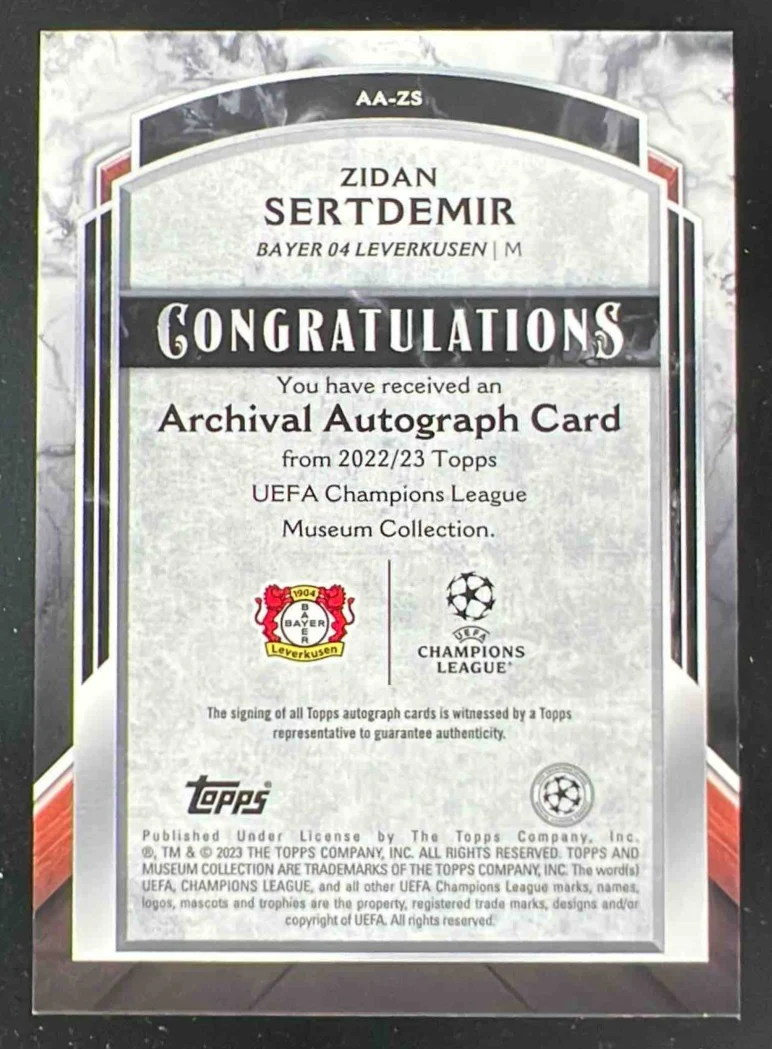 2022  Museum Collection Archival Autographs #AA-ZS Zidan Sertdemir Auto /299 - Image 2