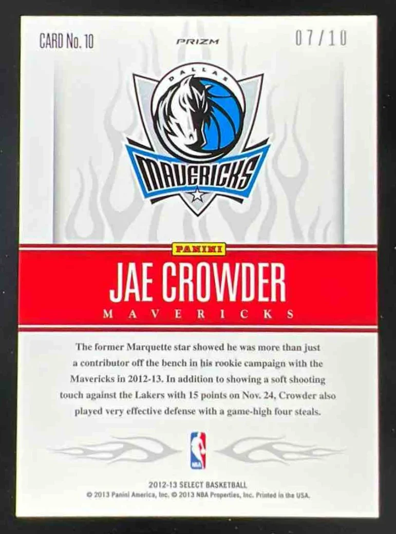 2012-13 Panini Select Hot Rookies Prizms Gold #10 Jae Crowder RC /10 - Image 2