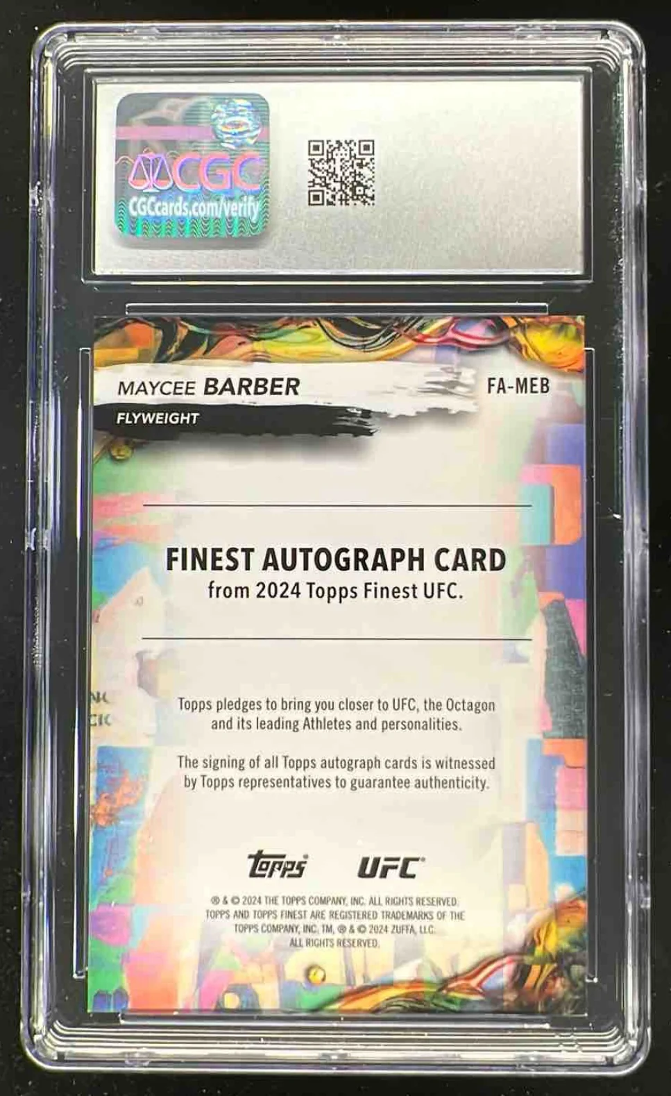 2024 Topps Finest UFC Black Refractors #FA-MEB Maycee Barber Auto /25 CGC 10 - Image 2