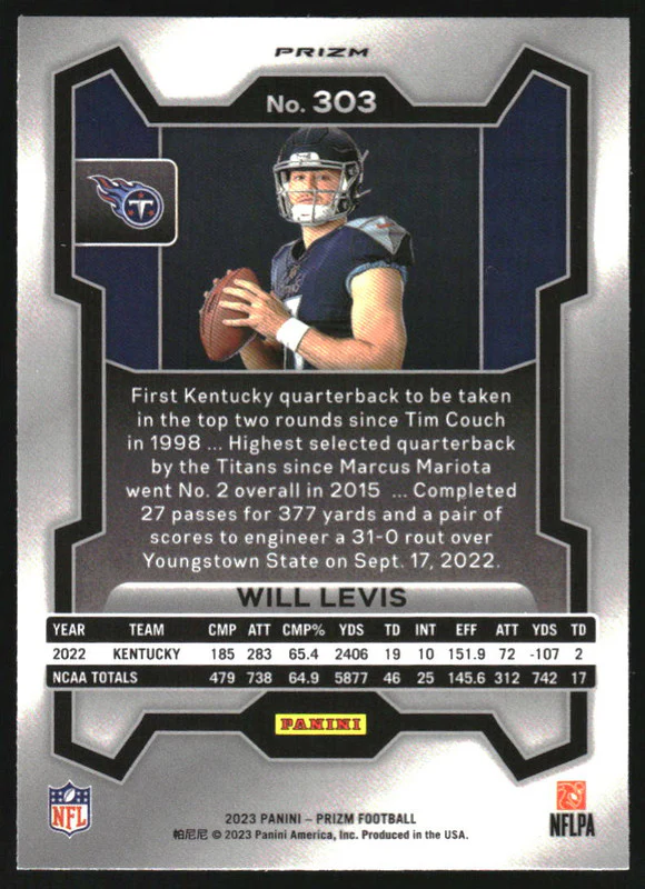 2023 Panini Prizm Rookie Variations Prizms No Huddle #303 Will Levis RC Rookie - Image 2