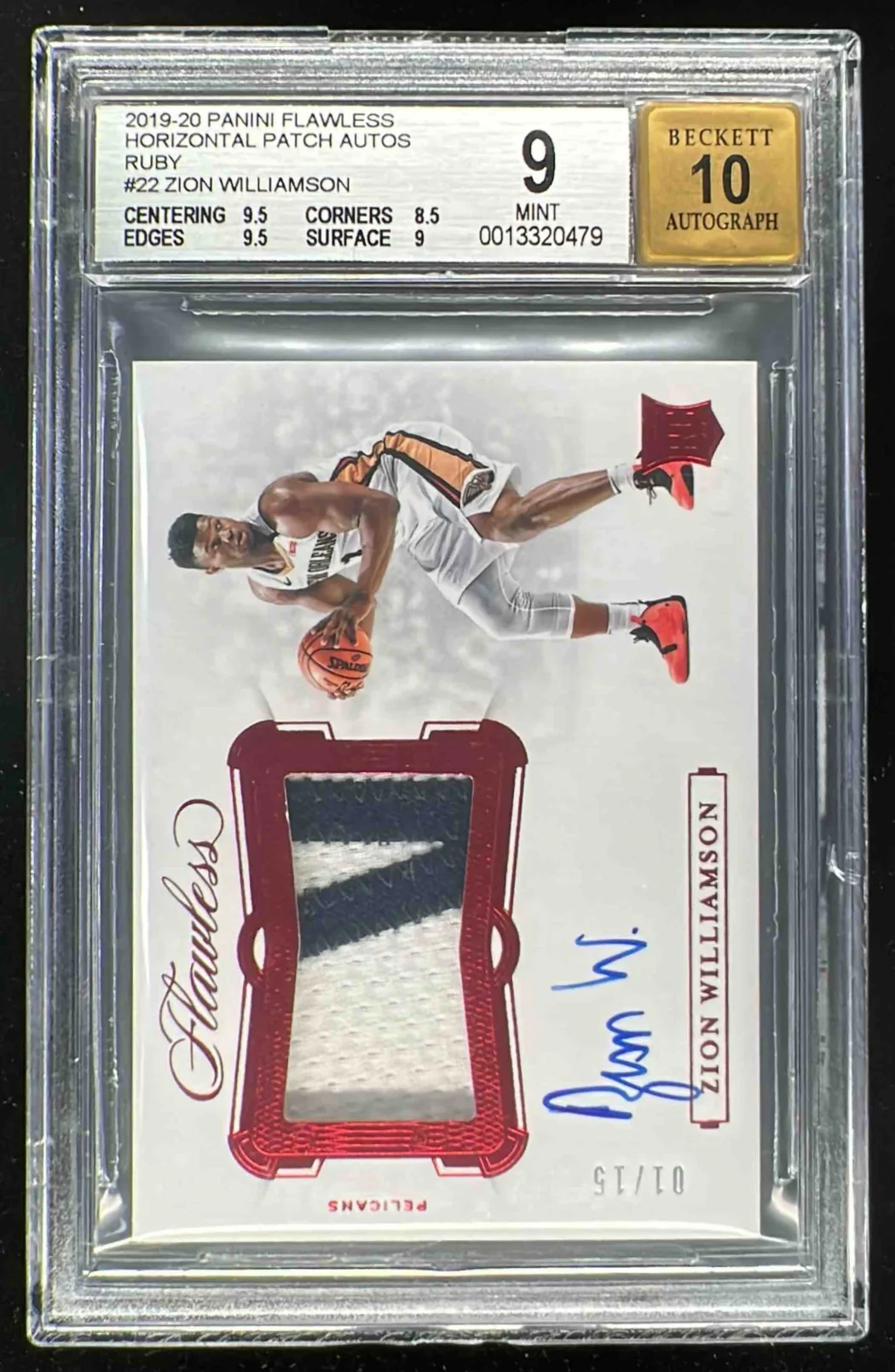 2019 Flawless Horizontal Patch Ruby #HP-ZWL Zion Williamson RC Auto /15 BGS 9