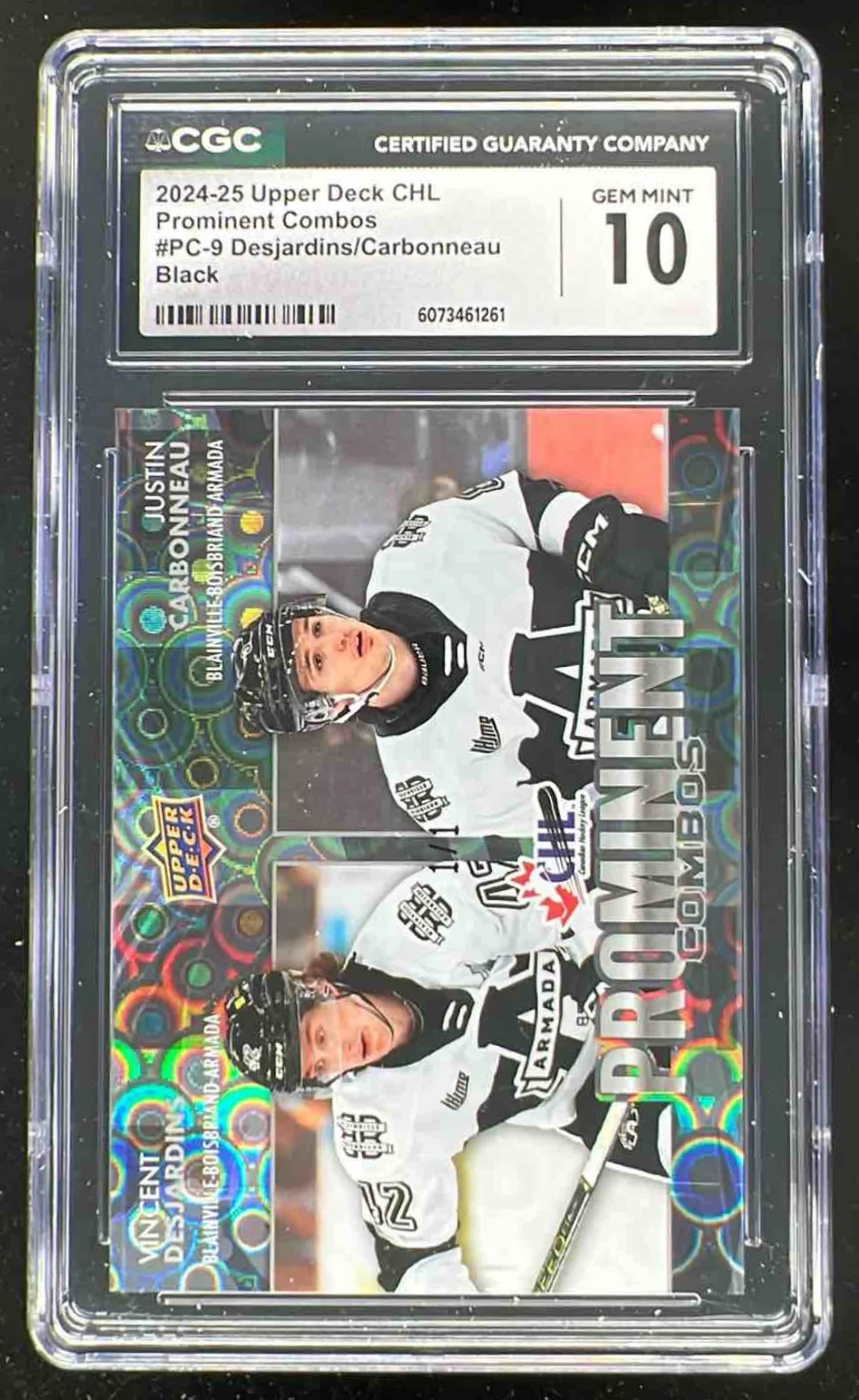 2024 UD CHL Prominent Black Vincent Desjardins Justin Carbonneau 1/1 CGC 10