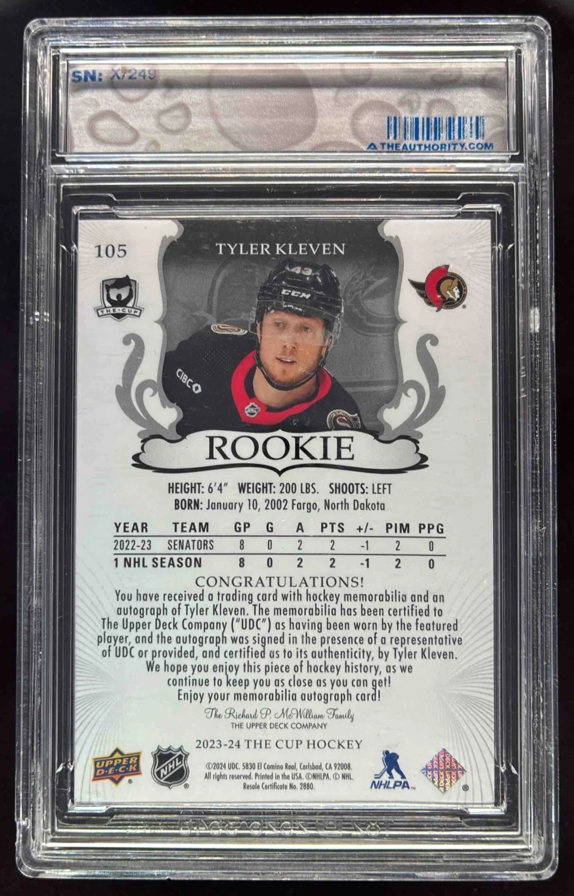 2023 The Cup #105 Tyler Kleven Rookie Patch Auto Autograph Auto /249 - Image 2